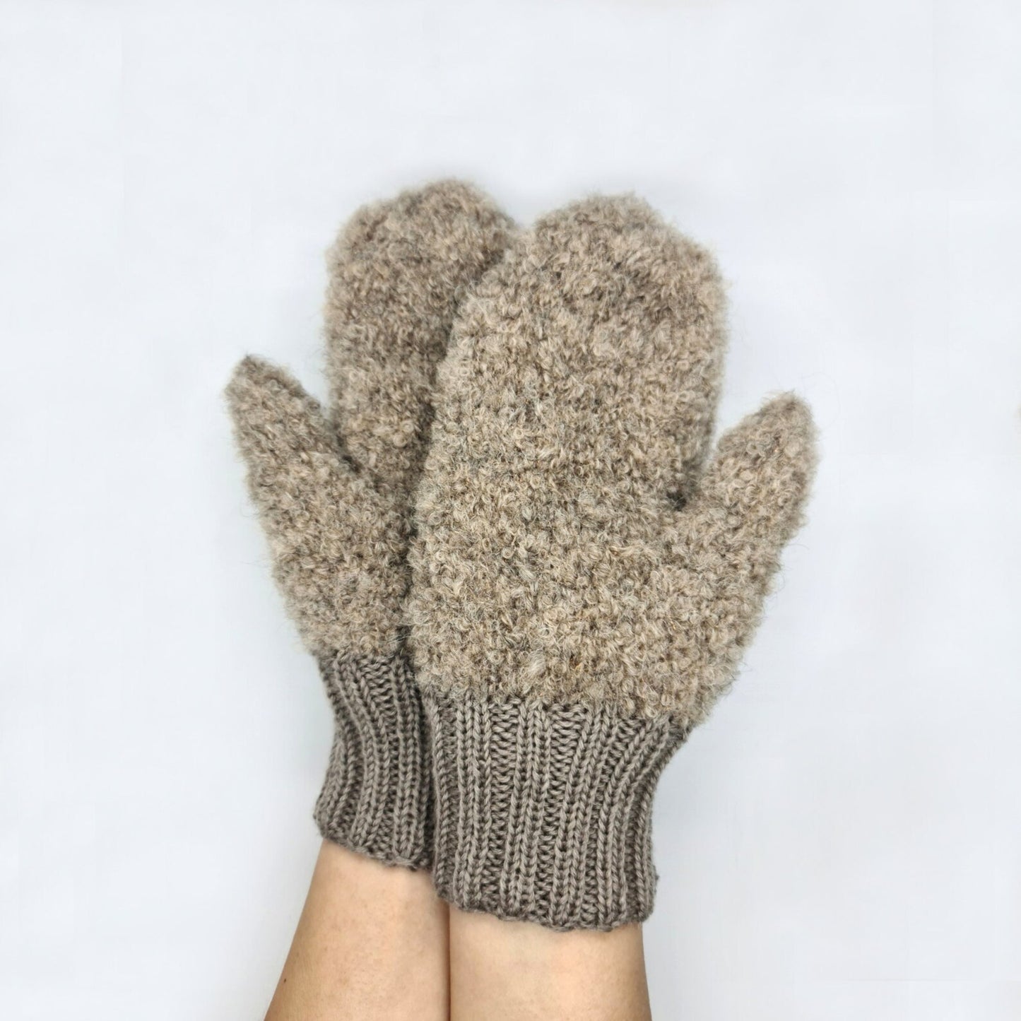 Brown fluffy mittens with a sparkle effect, Cute plush gloves, Alpaca Wool Mohair gloves