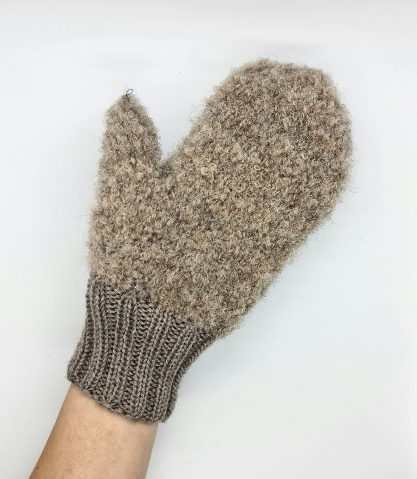 Brown fluffy mittens with a sparkle effect, Cute plush gloves, Alpaca Wool Mohair gloves