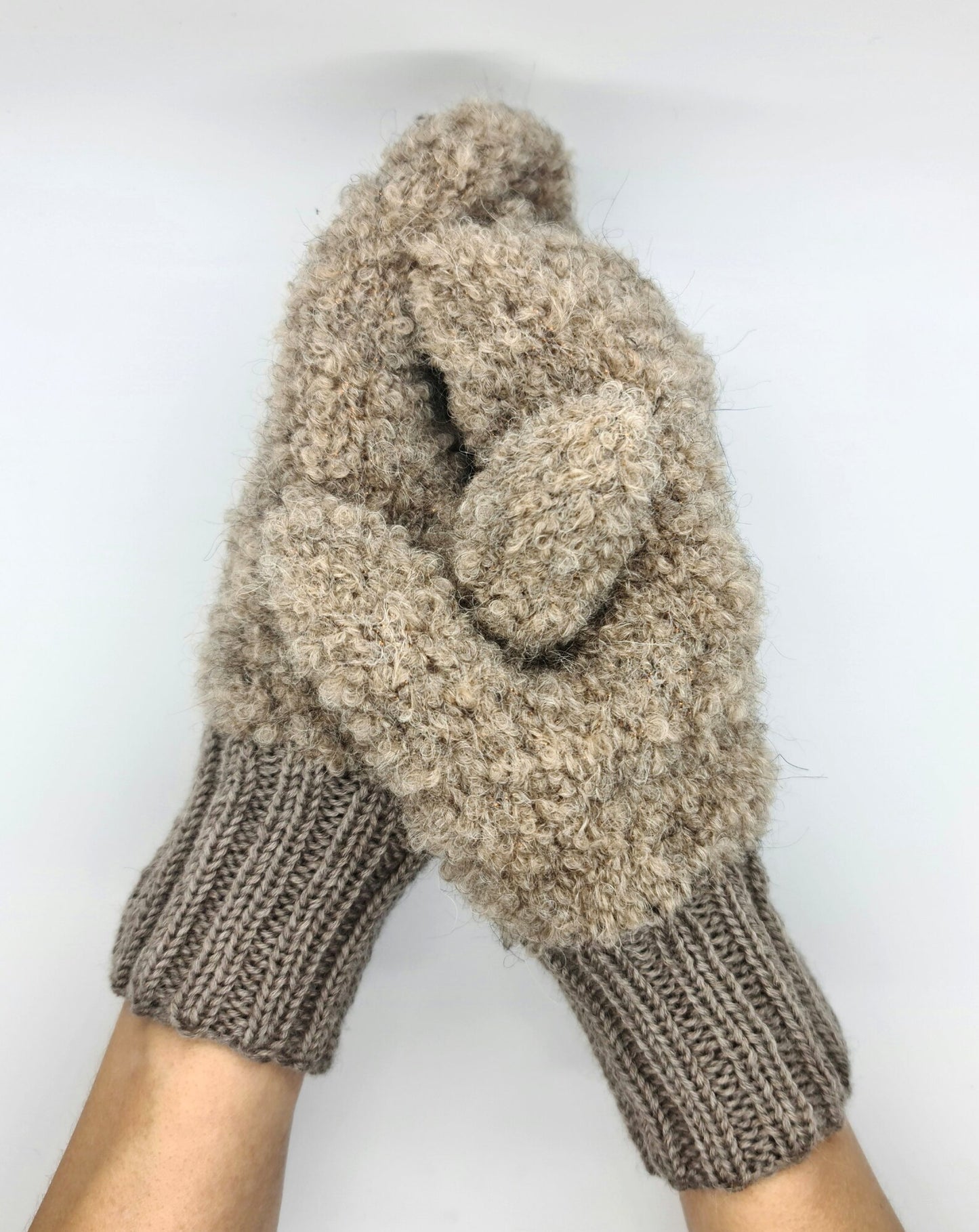 Brown fluffy mittens with a sparkle effect, Cute plush gloves, Alpaca Wool Mohair gloves