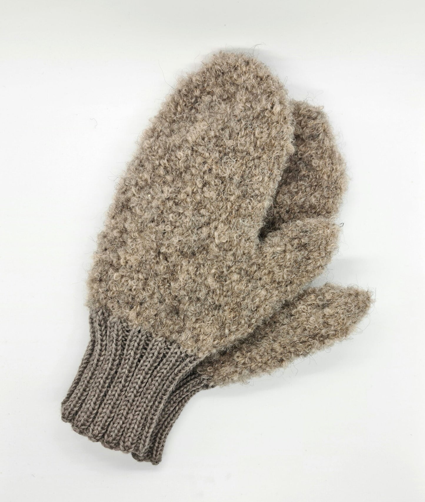 Brown fluffy mittens with a sparkle effect, Cute plush gloves, Alpaca Wool Mohair gloves