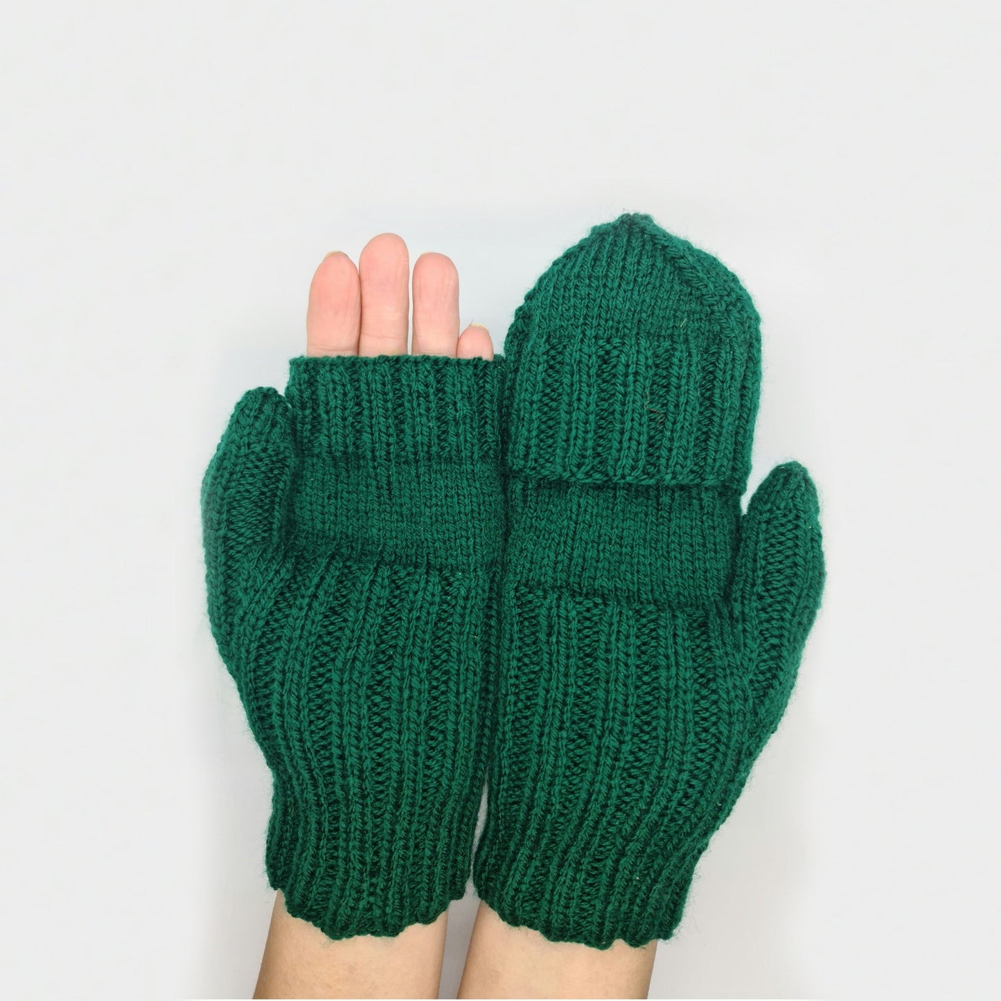 Green convertible mittens