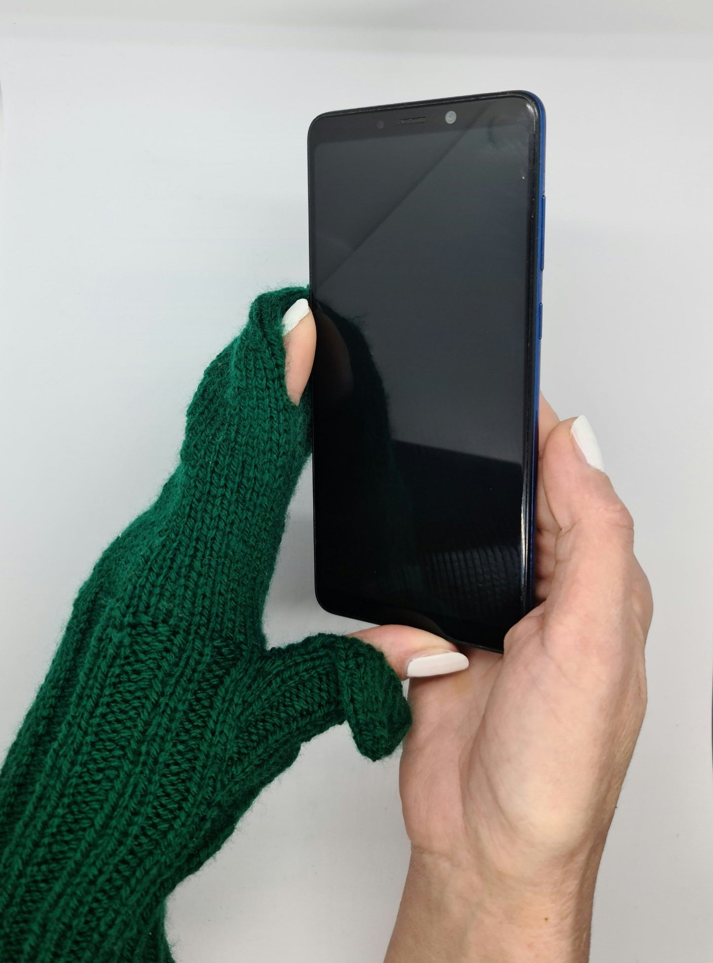 Green gloves with finger holes