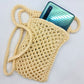 Crossbody mobile phone mini-bag, Crochet macrame purse, Vegan strappy phone case