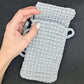 Gray crochet crossbody bag, Macrame textured handbag, Shoulder smartphone mini bag
