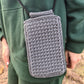 Gray mobile phone pouch, Cute crochet crossbody bag, Macrame textured handbag