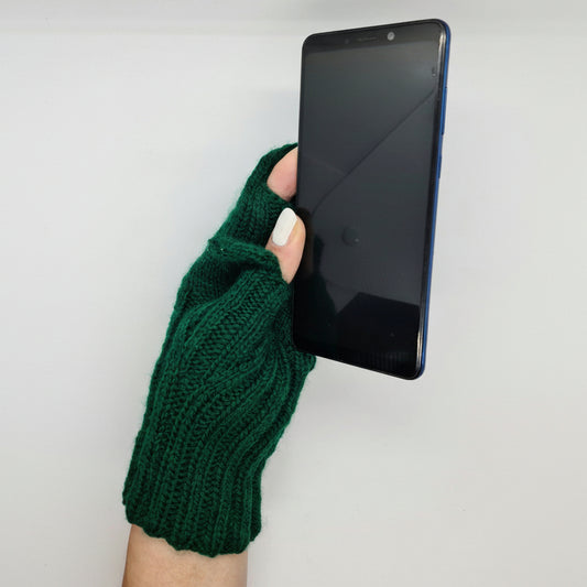 Green Wool Blend Touchscreen Gloves