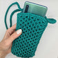 Crossbody mobile phone mini-bag, Crochet macrame purse, Vegan strappy phone case