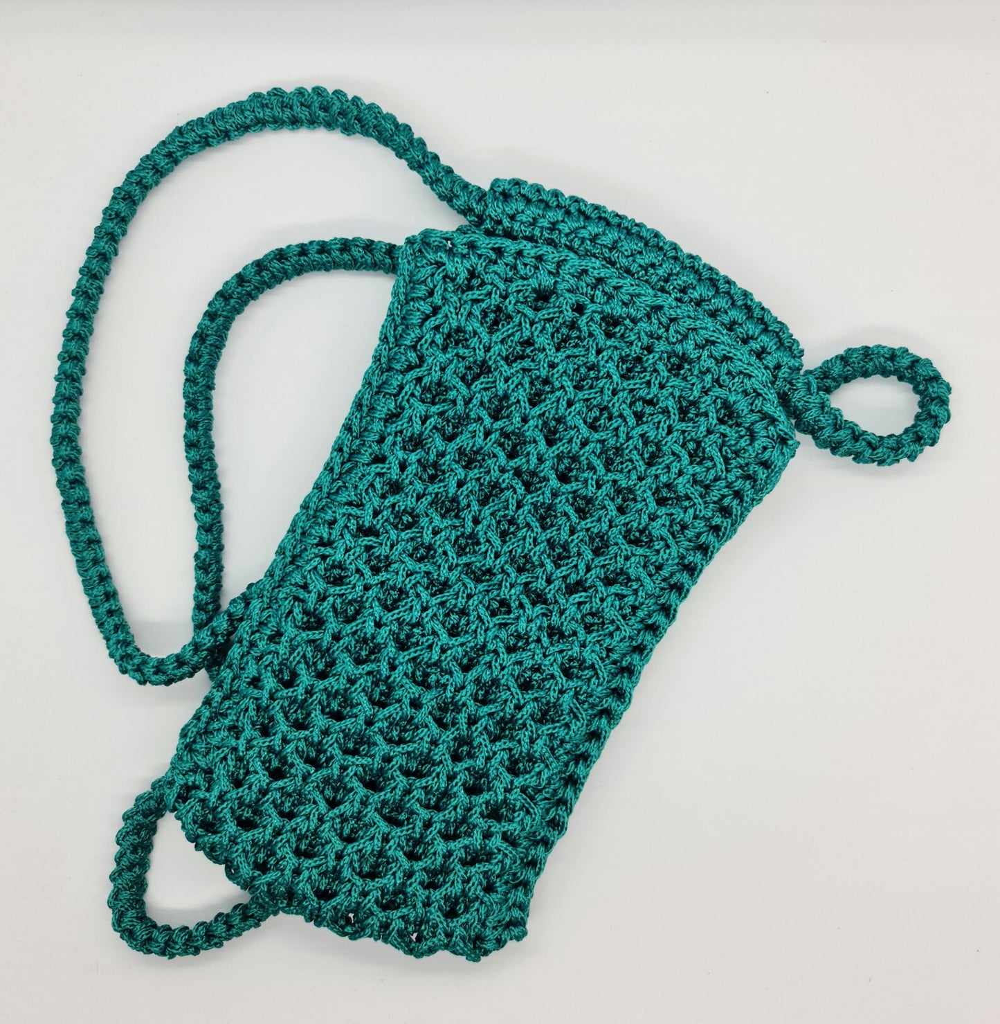 Crossbody mobile phone mini-bag, Crochet macrame purse, Vegan strappy phone case