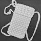 Gray crochet crossbody bag, Macrame textured handbag, Shoulder smartphone mini bag