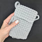 Gray crochet crossbody bag, Macrame textured handbag, Shoulder smartphone mini bag