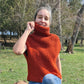Orange cable-knit turtleneck sweater vest, Smart casual vest for woman