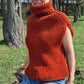 Orange cable-knit turtleneck sweater vest, Smart casual vest for woman