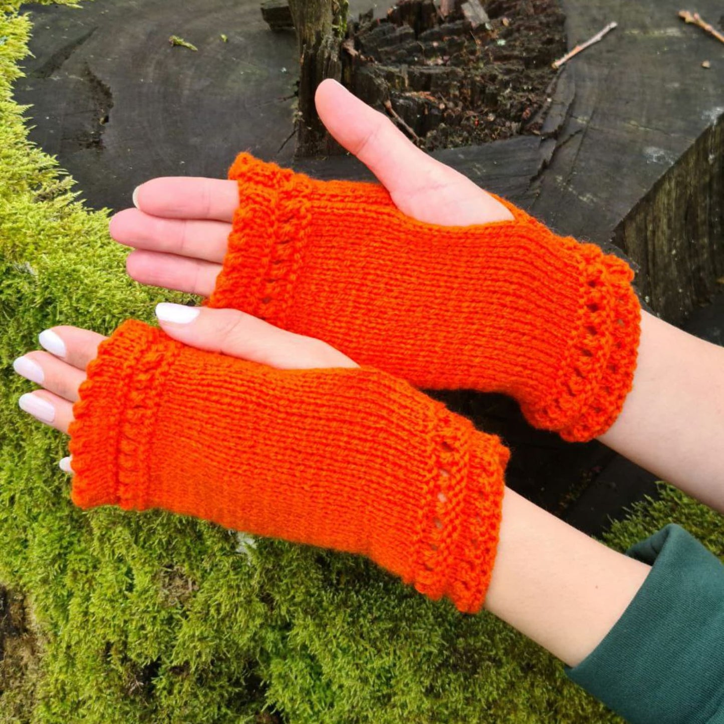 Orange Stretchy Fingerless Gloves, Dog walking mittens