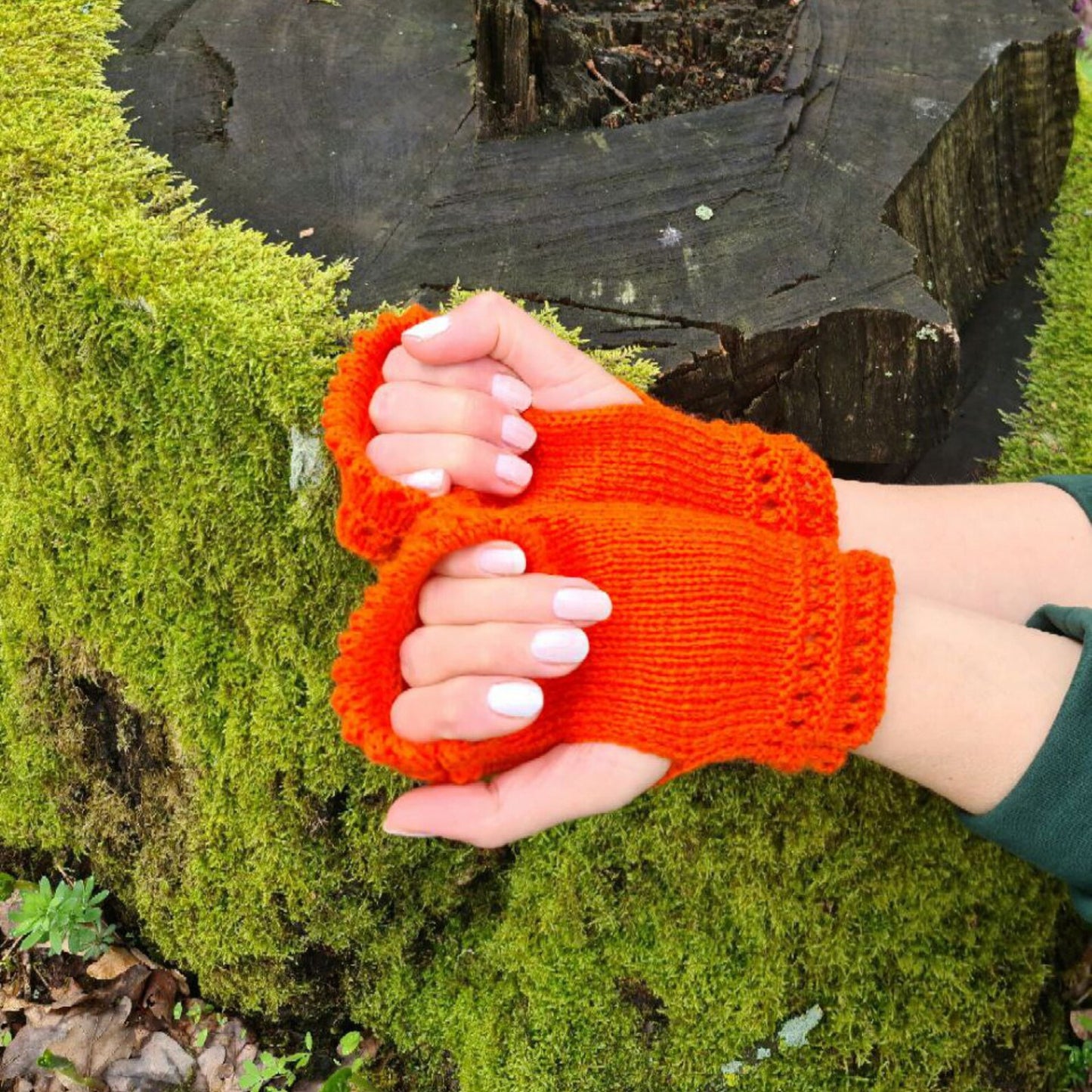 Orange Stretchy Fingerless Gloves, Dog walking mittens