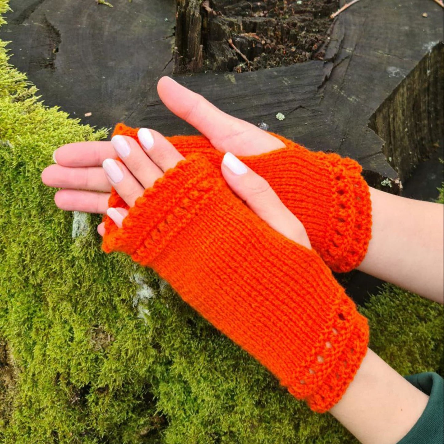 Orange Stretchy Fingerless Gloves, Dog walking mittens