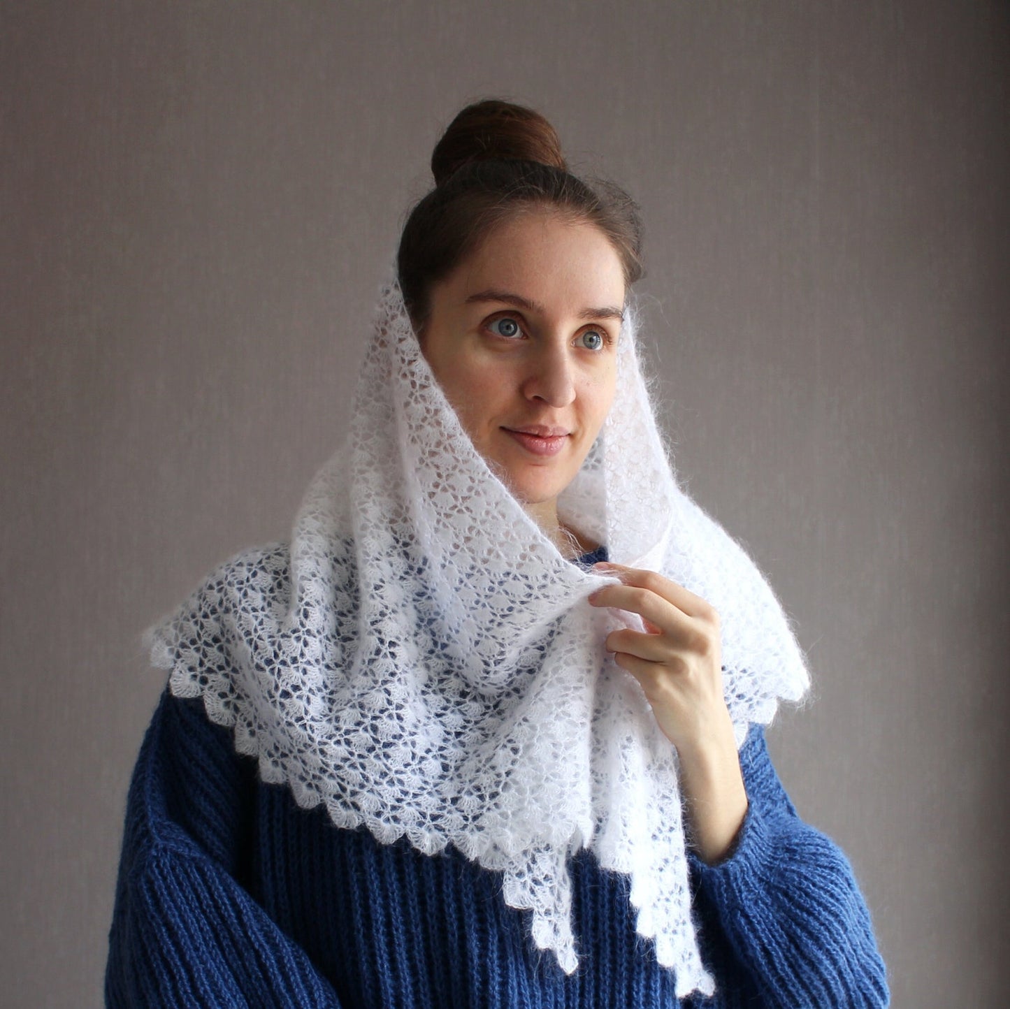 White wedding veil, Gossamer lace crochet wrap, Crocheted cobweb