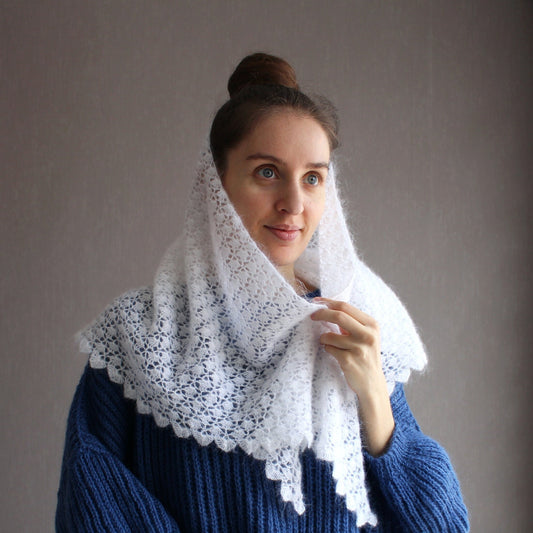White wedding veil, Gossamer lace crochet wrap, Crocheted cobweb