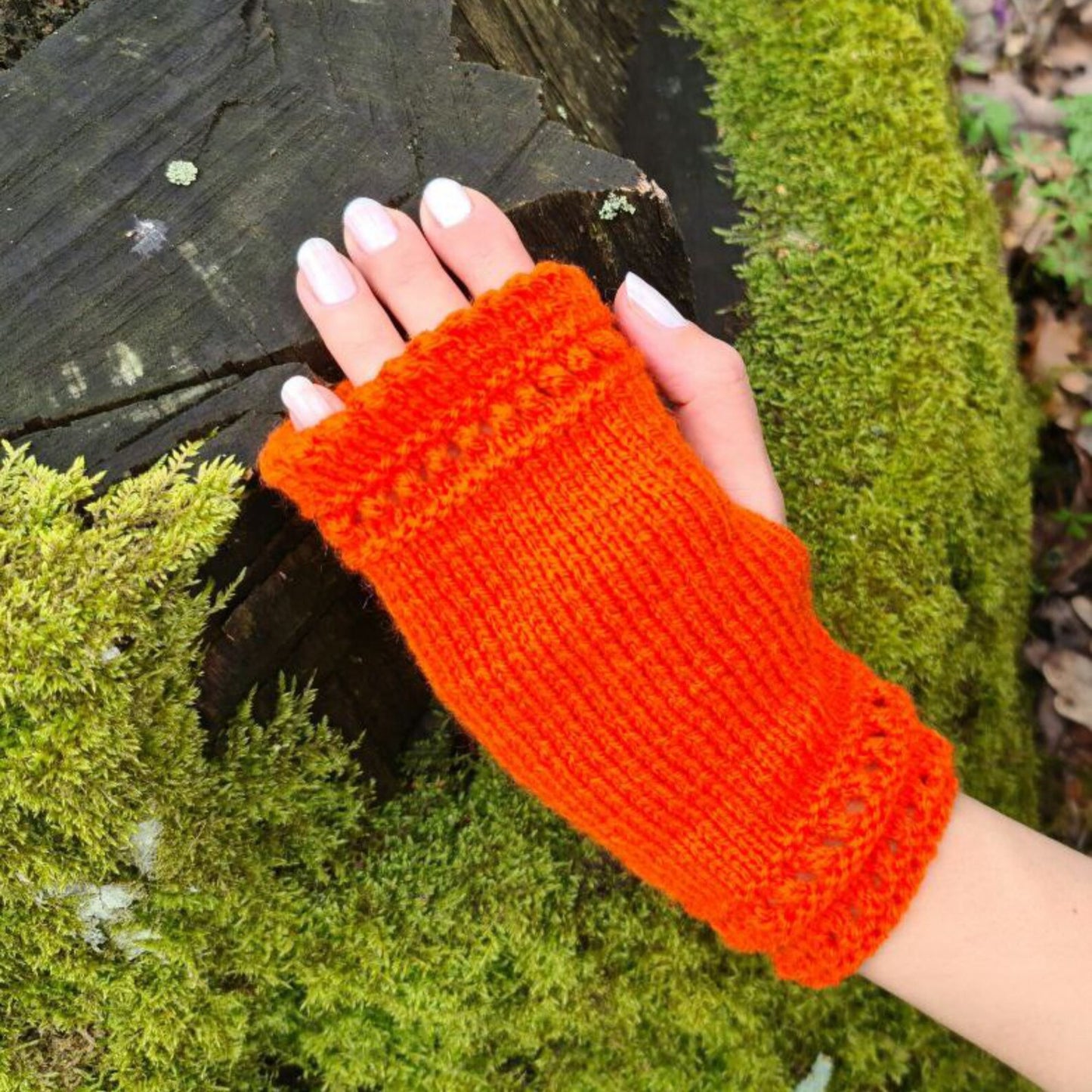 Orange Stretchy Fingerless Gloves, Dog walking mittens