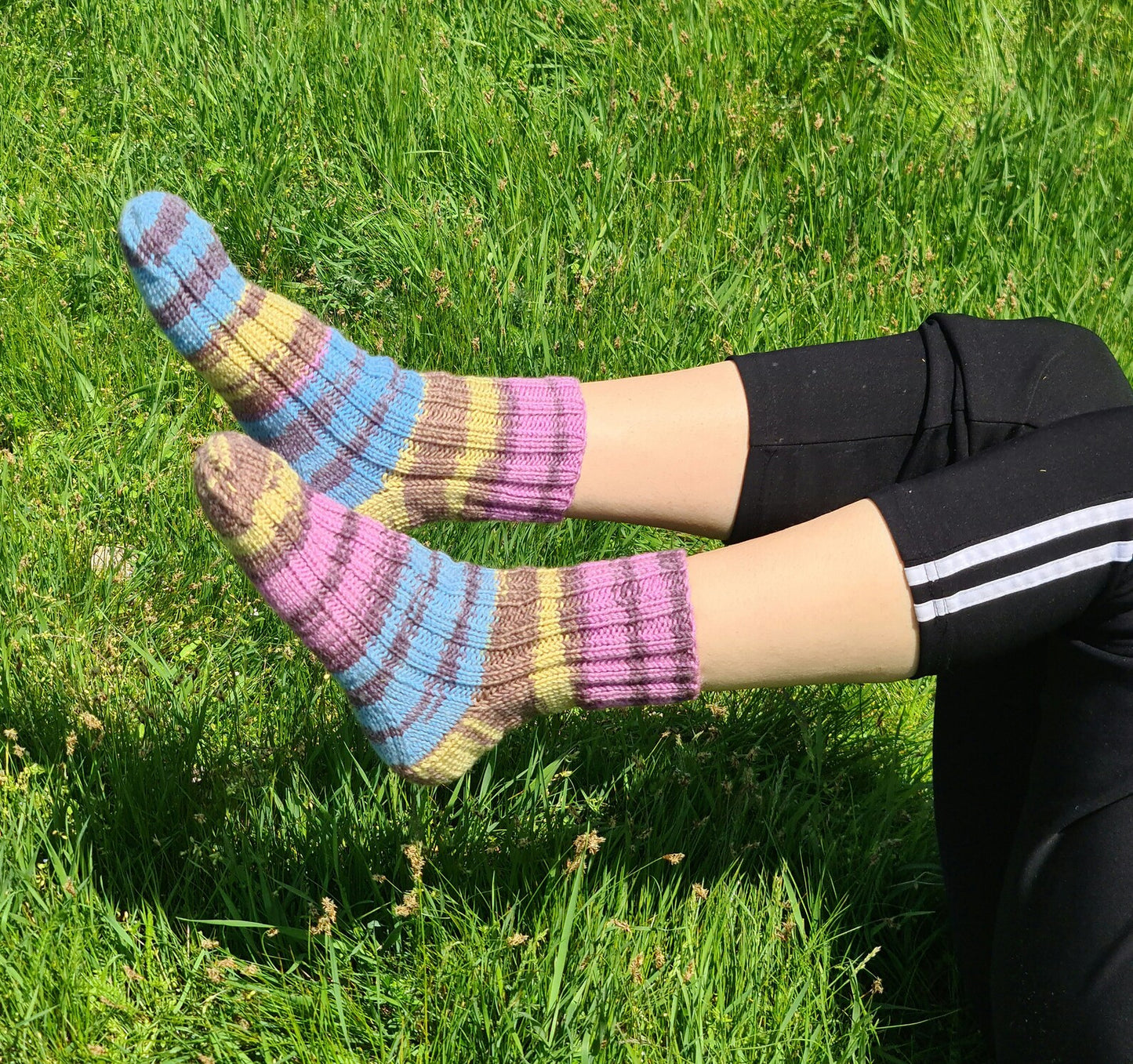 Mismatched rainbow socks, Wool-blend striped socks