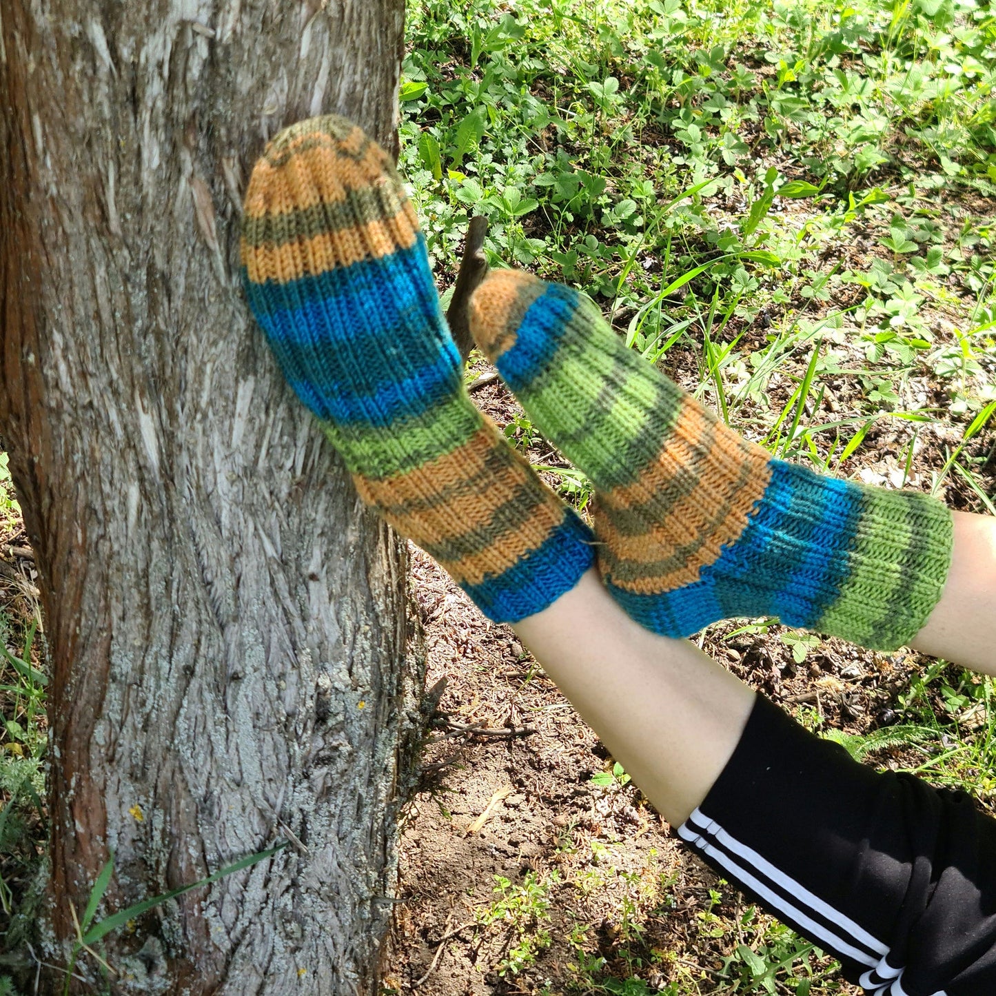 Colorful handmade wool socks, Warm striped ankle socks