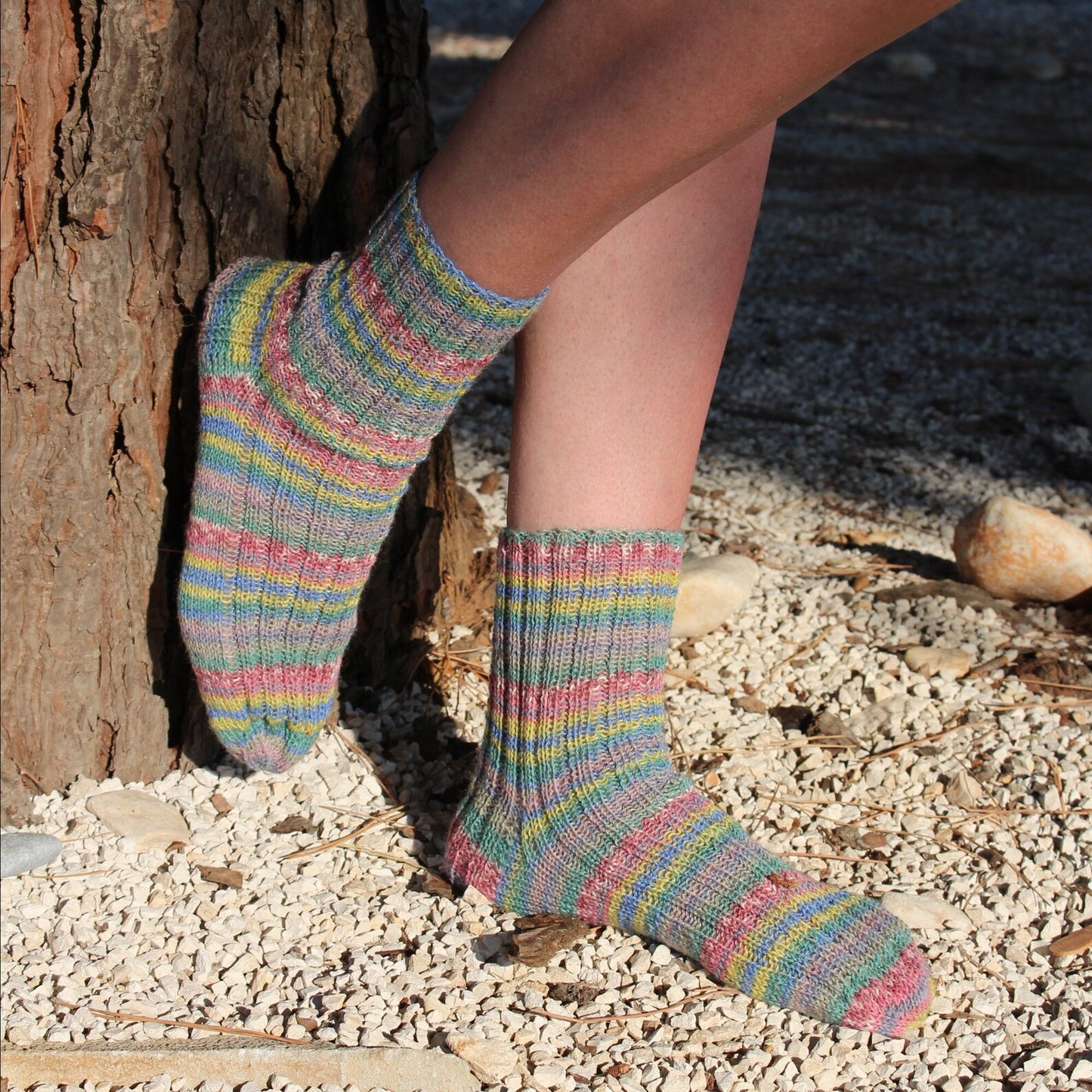 Soft Stripy Rainbow Socks, Quarter Wool Socks