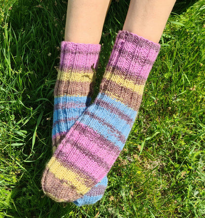 Mismatched rainbow socks, Wool-blend striped socks