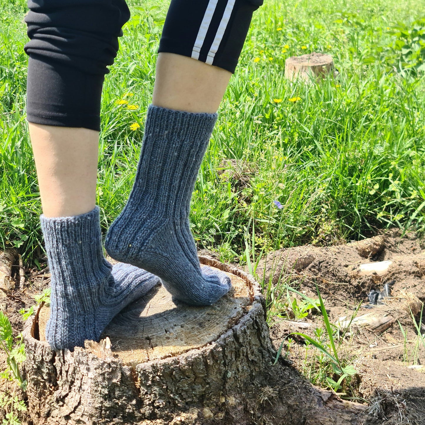 Plain blue ribbed socks