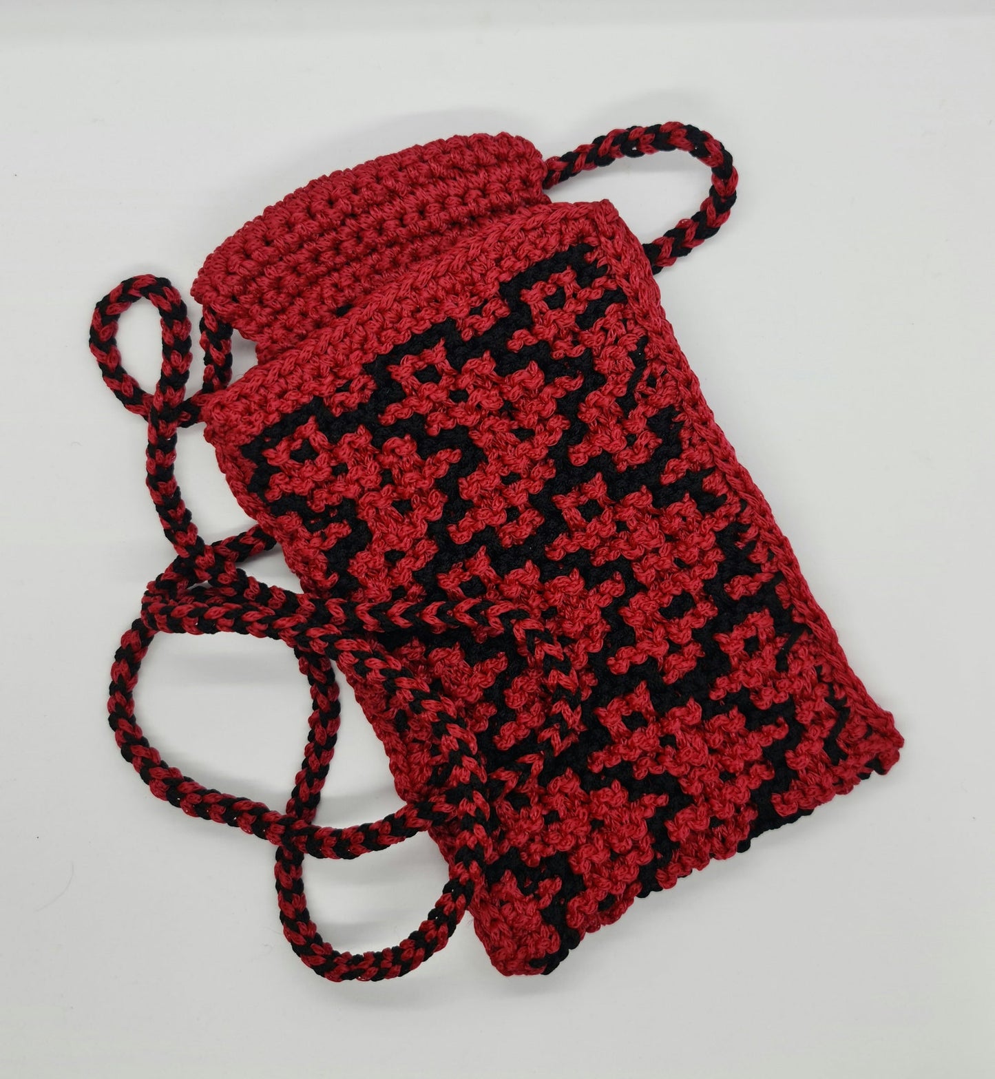 Shoulder smartphone mini bag, Red bag with pixel hearts