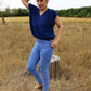 Oversized V-neck sweater vest in blue, Stylish sleeveless jumper for women