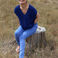 Oversized V-neck sweater vest in blue, Stylish sleeveless jumper for women