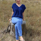 Oversized V-neck sweater vest in blue, Stylish sleeveless jumper for women