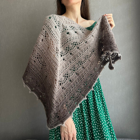 Alpaca Triangle Shawl, Crochet Wrap, Gradient Scarf, Evening Cover Up