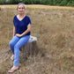 Oversized V-neck sweater vest in blue, Stylish sleeveless jumper for women