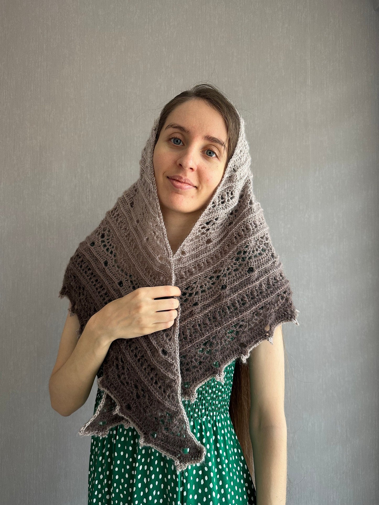 Alpaca Triangle Shawl, Crochet Wrap, Gradient Scarf, Evening Cover Up