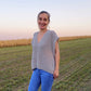 Oversized V-neck sweater vest in blue, Stylish sleeveless jumper for women