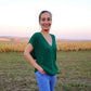 Oversized V-neck sweater vest in blue, Stylish sleeveless jumper for women