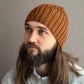 Hip Hop Style Knitted Winter Hat with Distressed Holes, Brown Melon-Shaped Beanie