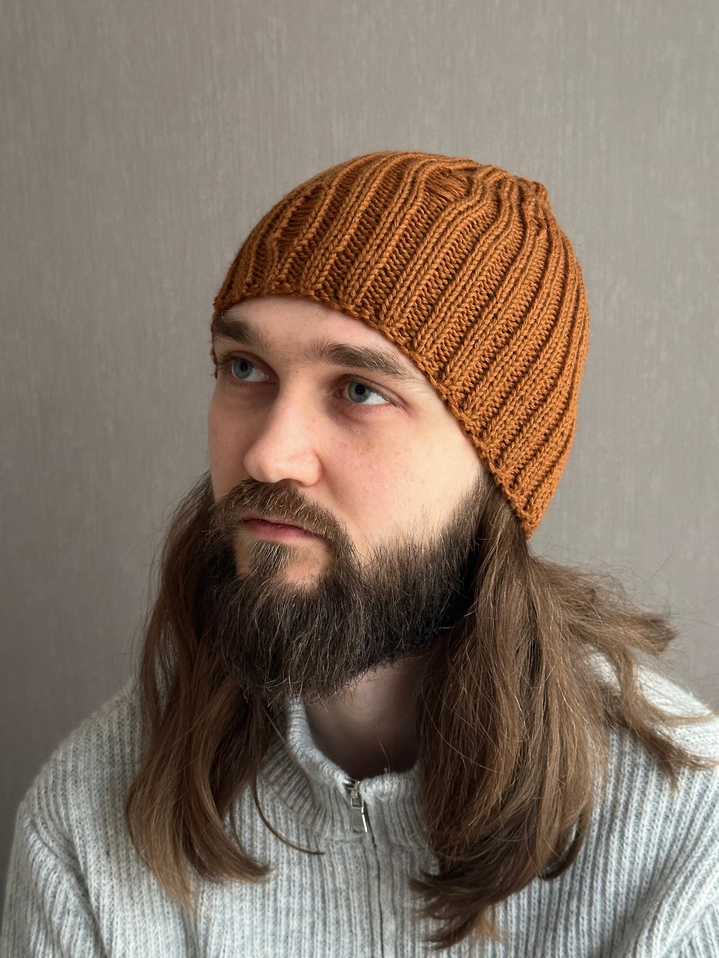 Hip Hop Style Knitted Winter Hat with Distressed Holes, Brown Melon-Shaped Beanie