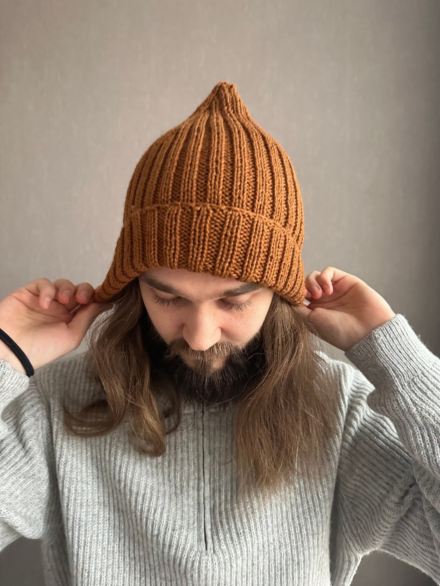 Unisex Brown Knitted Hat, 100% Merino Wool Hat