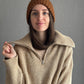 Classic Brown Wool Beanie Hat with Lapel, Cozy Hand-Knit Winter Cap
