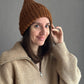 Classic Brown Wool Beanie Hat with Lapel, Cozy Hand-Knit Winter Cap