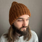 Classic Brown Wool Beanie Hat with Lapel, Cozy Hand-Knit Winter Cap