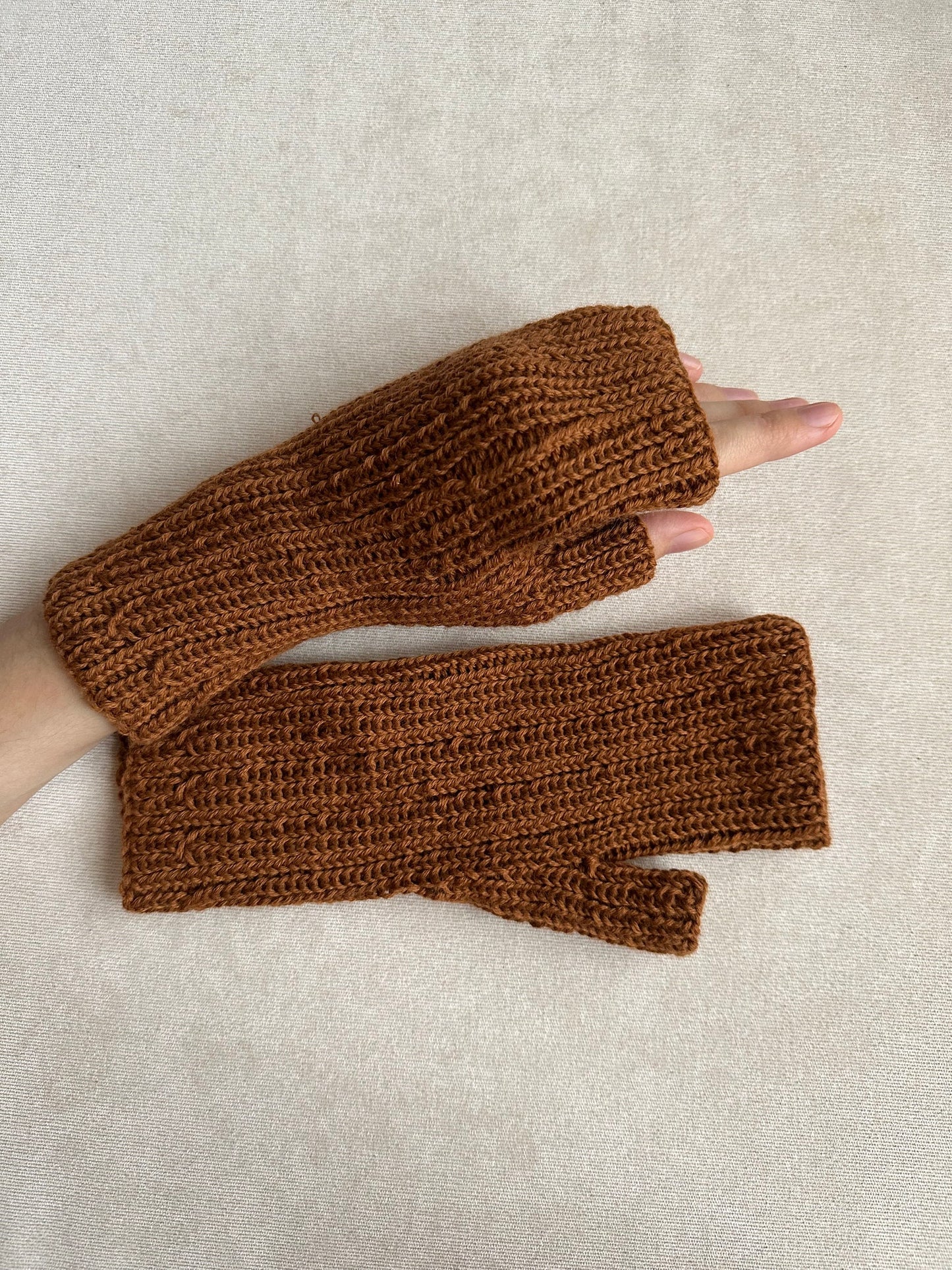 Brown Merino Mittens, Fingerless Gloves