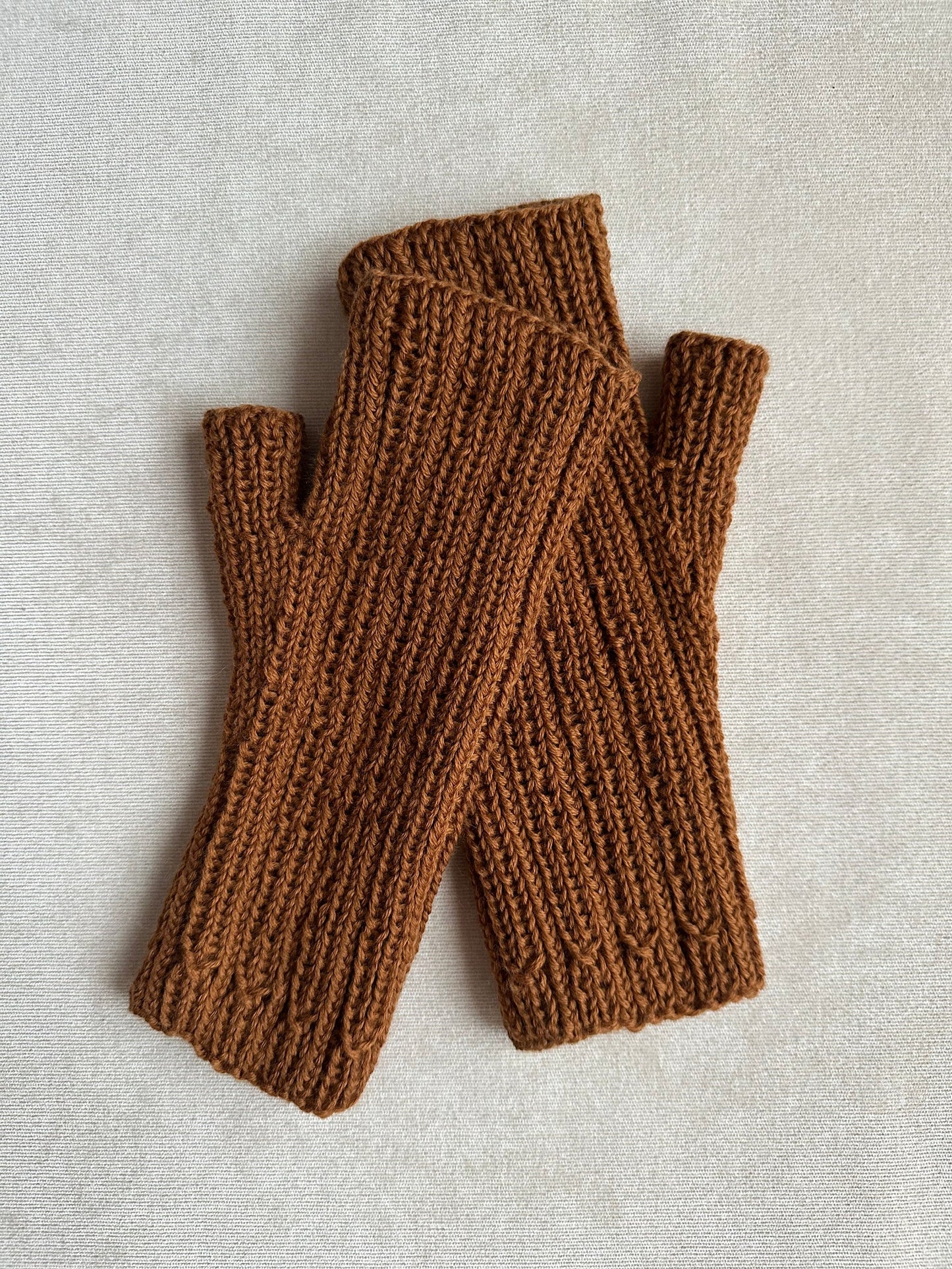 Brown Merino Mittens, Fingerless Gloves