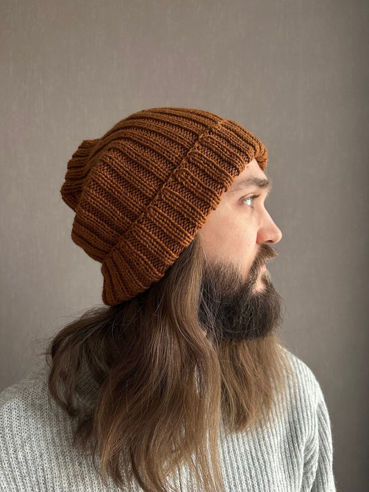 Unisex Brown Knitted Hat, 100% Merino Wool Hat