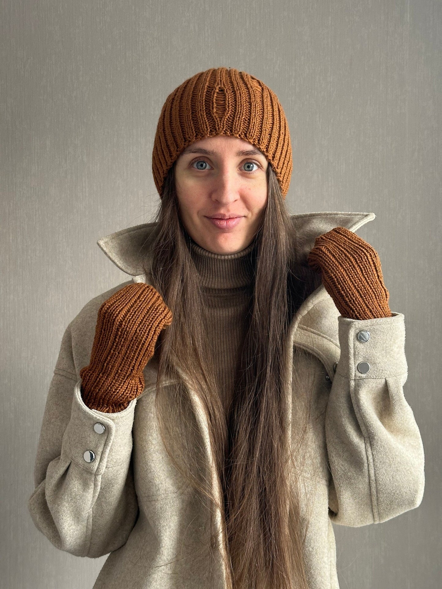 Hip Hop Style Knitted Winter Hat with Distressed Holes, Brown Melon-Shaped Beanie