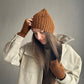 Hip Hop Style Knitted Winter Hat with Distressed Holes, Brown Melon-Shaped Beanie