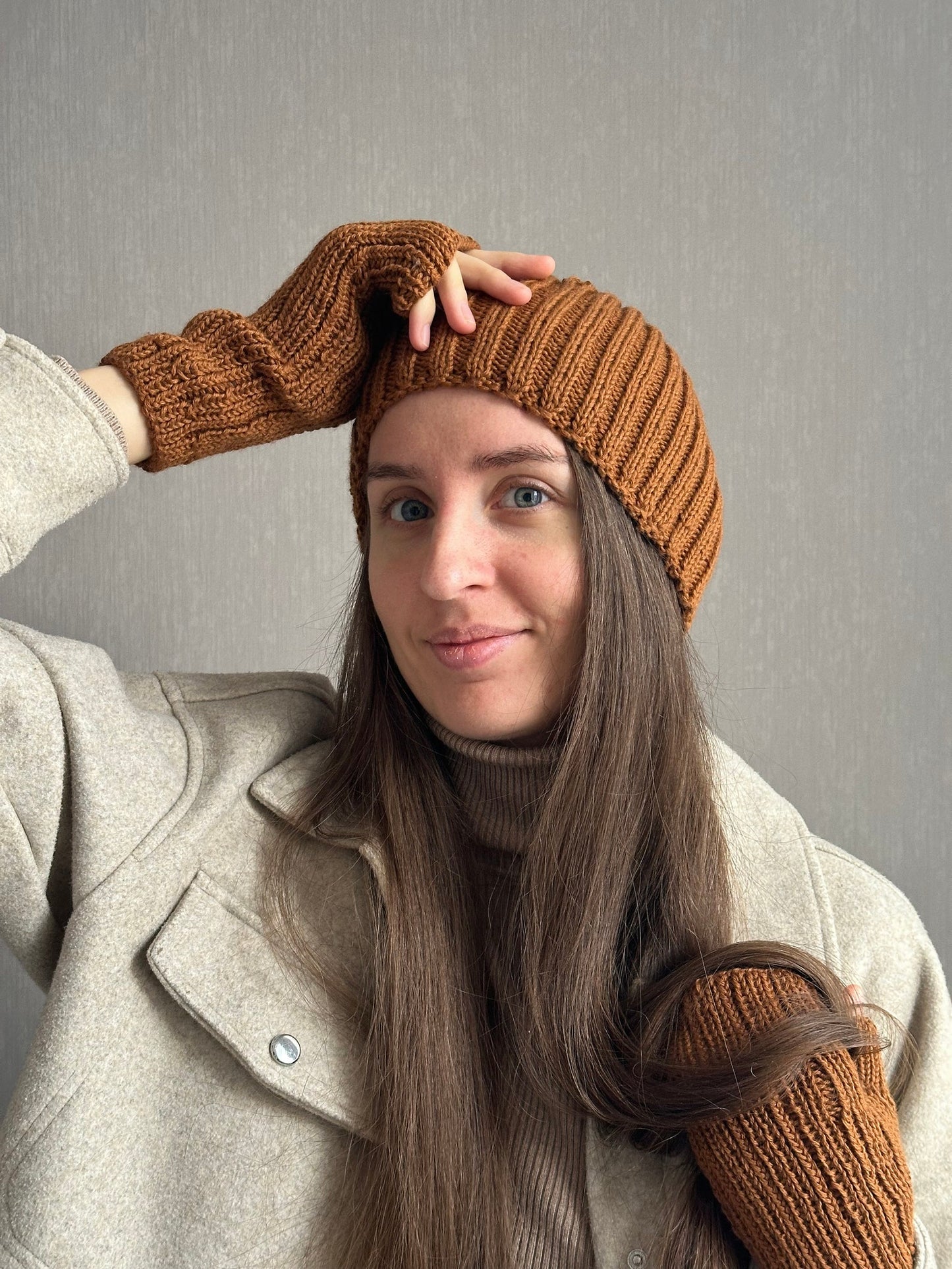 Hip Hop Style Knitted Winter Hat with Distressed Holes, Brown Melon-Shaped Beanie