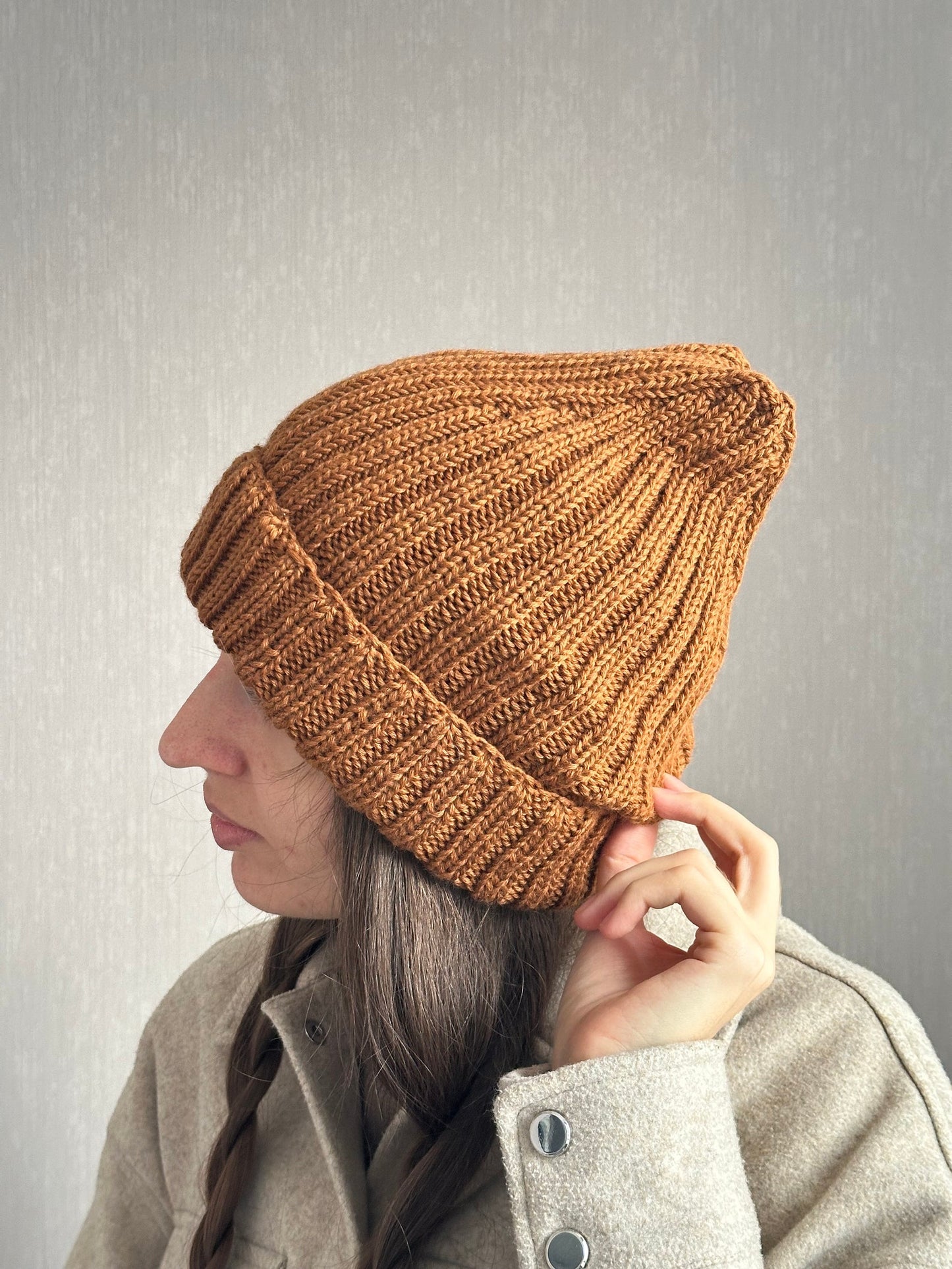 Unisex Brown Knitted Hat, 100% Merino Wool Hat