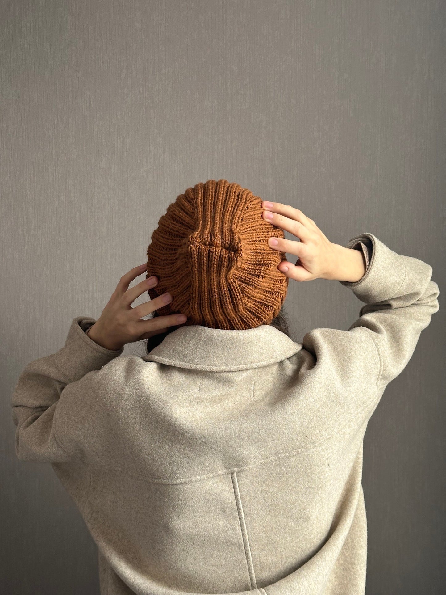 Unisex Brown Knitted Hat, 100% Merino Wool Hat